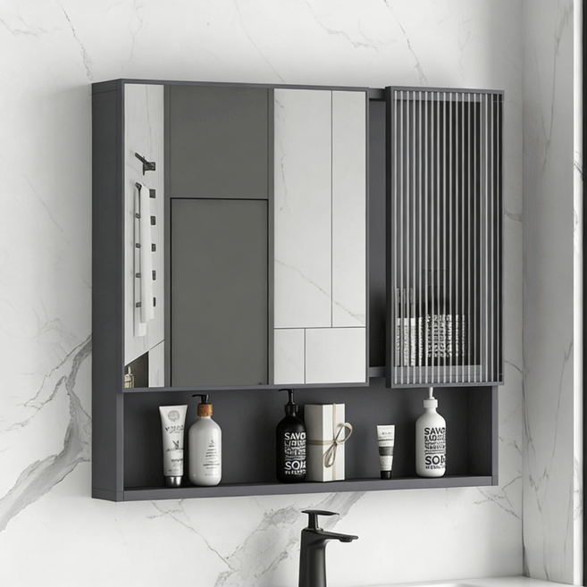 YAPOGI 스마트 방무 탄소섬유 미러 컴비네이션 욕실수납장, 1세트, 그레이 A