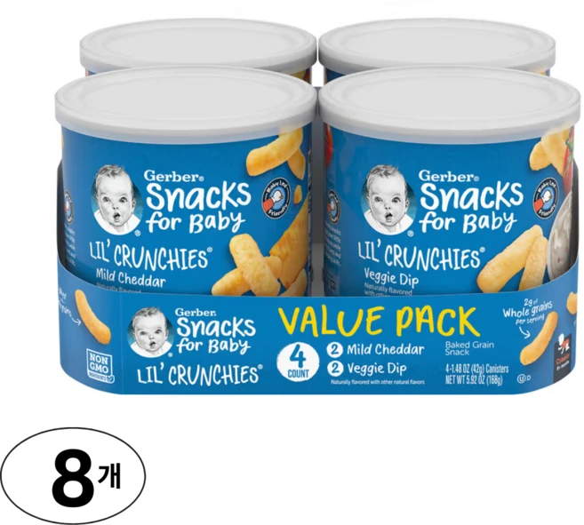 Gerber LilCrunchies 구운 곡물 스낵 생후 여덟개월 이상 마일드 체다 및 베지 딥, Mild Cheddar and Veggie Dip, 42g, 8개 - 쿠팡