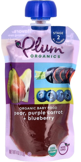 Plum Organics 유기농 아기 식품 2단계 배 자색 당근 & 블루베리 113g(4oz) Organics (플럼 오가닉스), Plum Organics, 유기농 아기 식품, 2단계,, 1 - 쿠팡