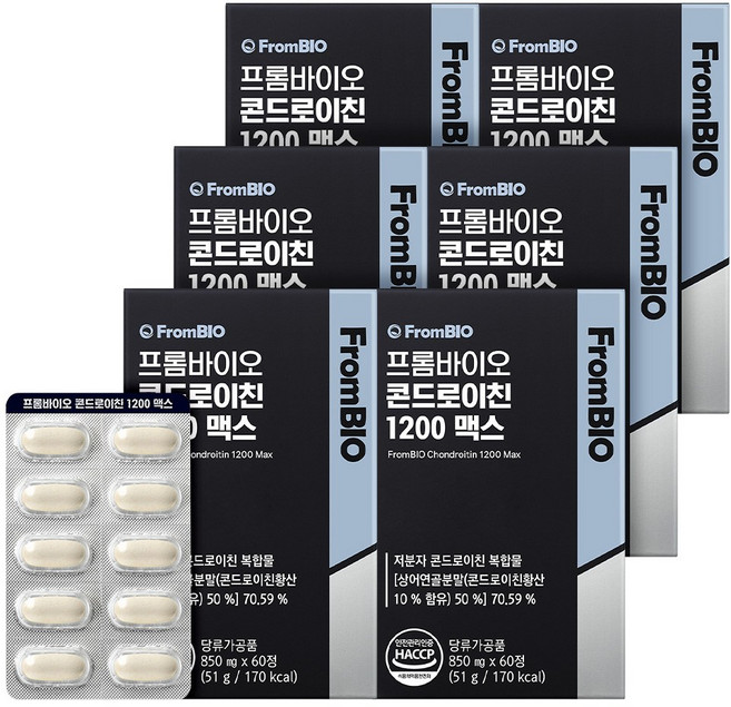 [본품기획세트] 프롬바이오 콘드로이친 1200 맥스 + 매스틱 2포 글루코사민 소연골 상어연골, 60정, 6박스