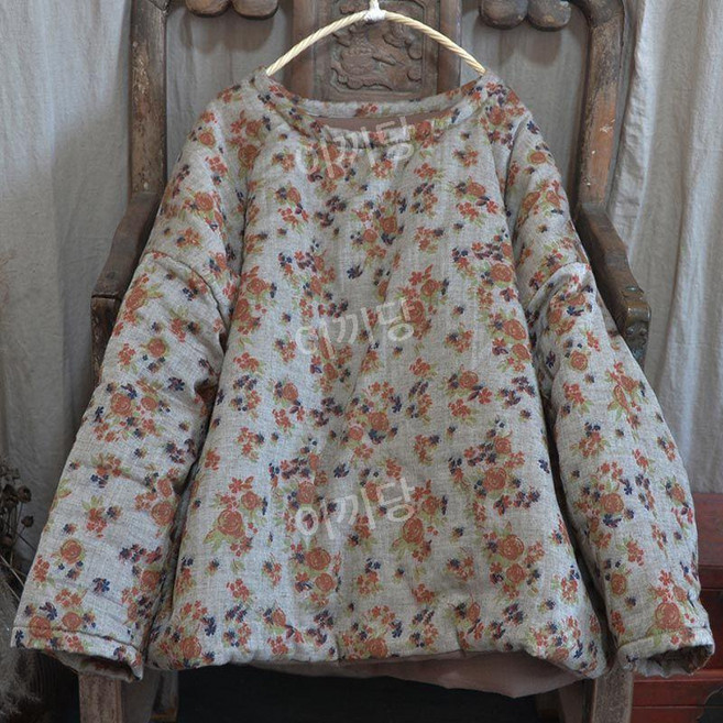 이끼당 코튼 린넨 꽃무늬 보온 누빔 셔츠