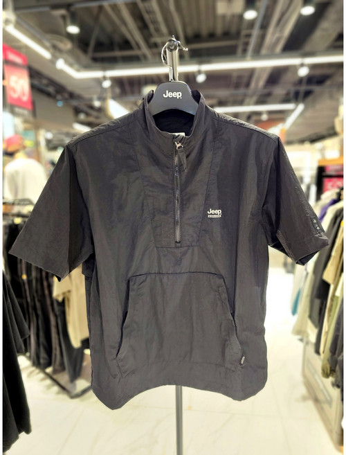 Jeep 남녀공용 나일론 반집업 반넥 바람막이 반팔 아노락 반팔티셔츠