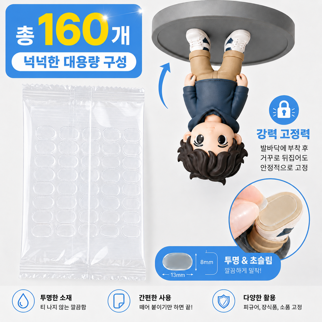 지구원 피규어 소품 고정 미끄럼방지 투명 양면 테이프 접착 패드, 160개