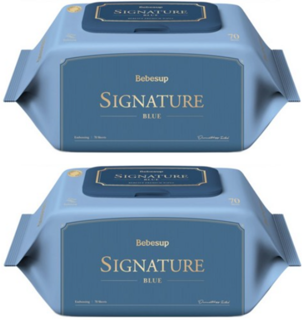 베베숲시그니처 블루 유아물티슈캡형 75평량, 75g, 70매, 2개