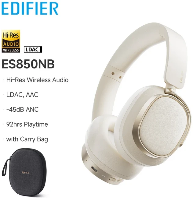 Edifier ES850NB 무선 헤드폰 소음 차단 Bluetooth 이어폰 고해상도 백 포함), 01 CHINA, 02 Ivory