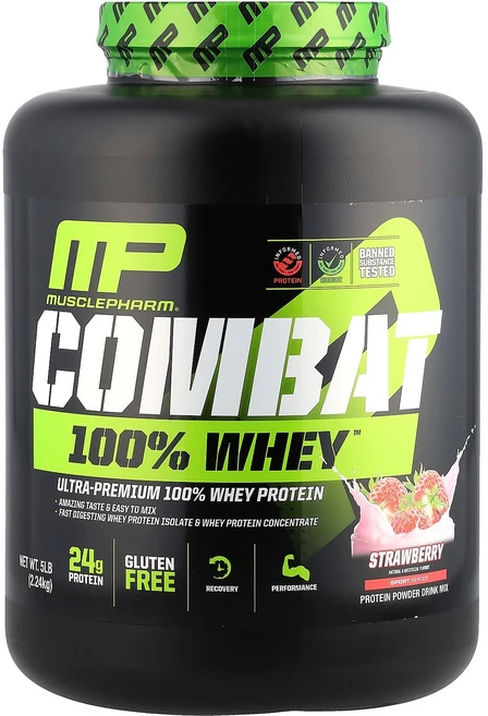 MusclePharm Combat 100% Whey™ Protein Powder Strawberry 5 lb 2.24 kg, MusclePharm, Combat 100% Whey™, 2.24kg, 1개 - 쿠팡