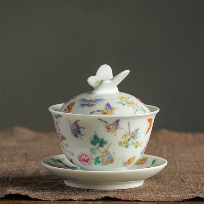 전통 법랑 도자기 찻잔 찻잔을 올리다, 1개, 흰색