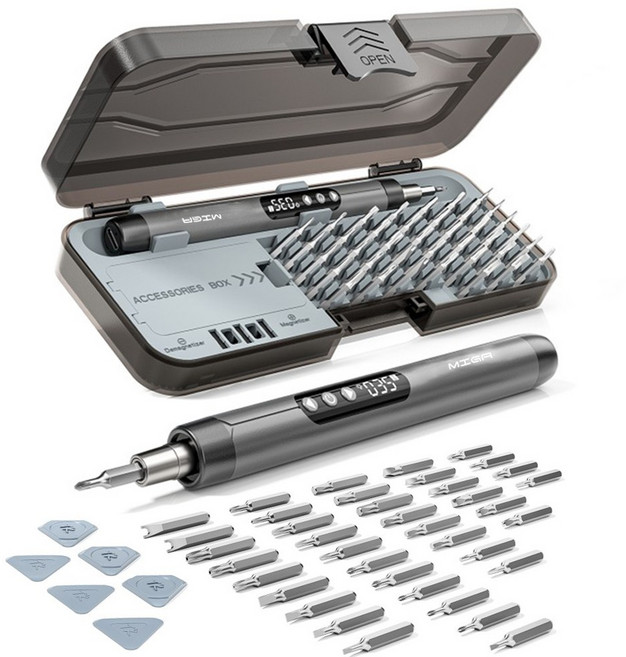 MIGA 무선 정밀 전동 드라이버 46 in 1 세트 신형 LED 디스플레이, 그레이 1개