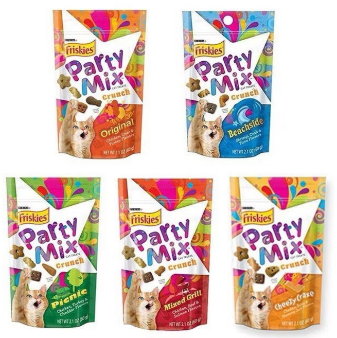 Friskies 喜躍 Party Mix 香酥餅 貓零食 鮪魚雞肉鰹魚風味, 60g, 8個, 綜合口味組