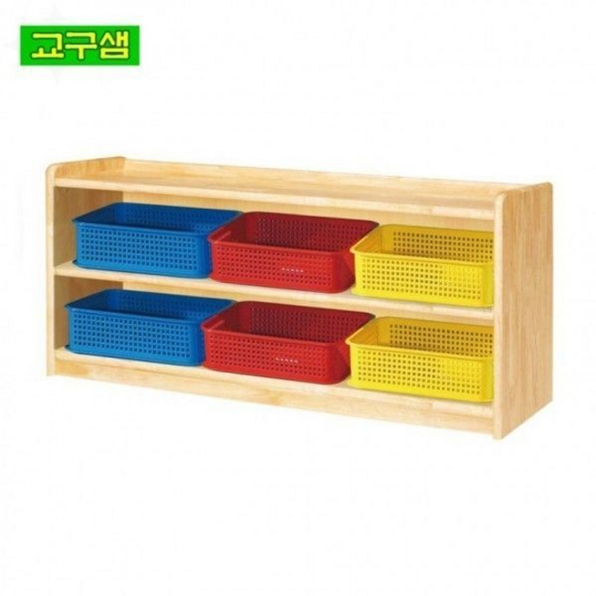 원목 2단 컬러 바구니 수납장 정리함 교실 보육 어린이집 가정용 놀이방 인테리어, 상세페이지 참조