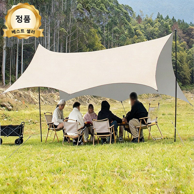 포령 블랙 코팅 헥타 타프 아웃도어 대형 캠핑 방수 그늘막 야외 사계절 텐트, 실버 코팅 5.2m*4.5m