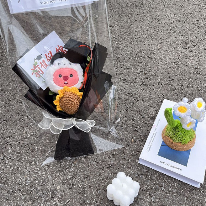 花束玩偶公仔畢業禮物, 帕恰狗loopy博士帽成品花束-含禮袋:如圖所示