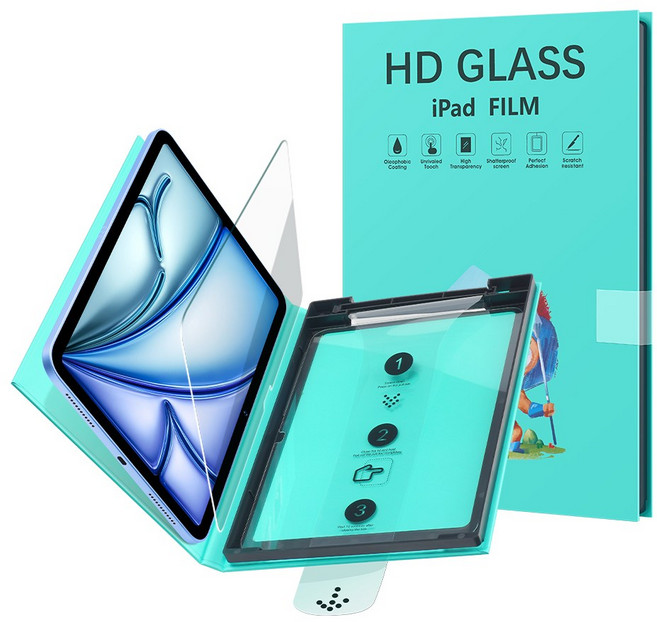 DUNNO 아이패드 강화 유리 스크린 보호 필름 원터치 먼지 제거 필름 세트, 1개, HD 투명도