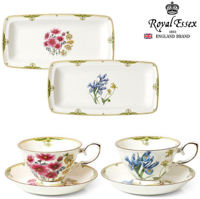 로얄에식스 본차이나 커피잔 디저트접시 티세트 4P, 커피잔 2P + 디저트접시 2P, 1개, 화이트