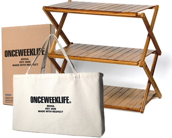 원스위크라이프 우드쉘프 캠핑선반 에코백 세트, 혼합색상, 3단, 1세트