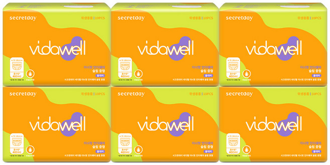 비다웰 여성용 요실금 이너핏 언더웨어 슬림 성인기저귀, 중형, 6세트, 10매입