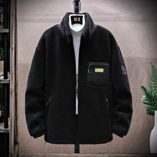 美胖穿搭 羊羔絨外套 男士秋冬季保暖立領夾克 颗粒绒褂子 加絨加厚 防風外套