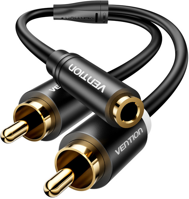 벤션 3.5mm F to 2RCA 오디오 케이블 블랙 1m, VAB-R01, 1개