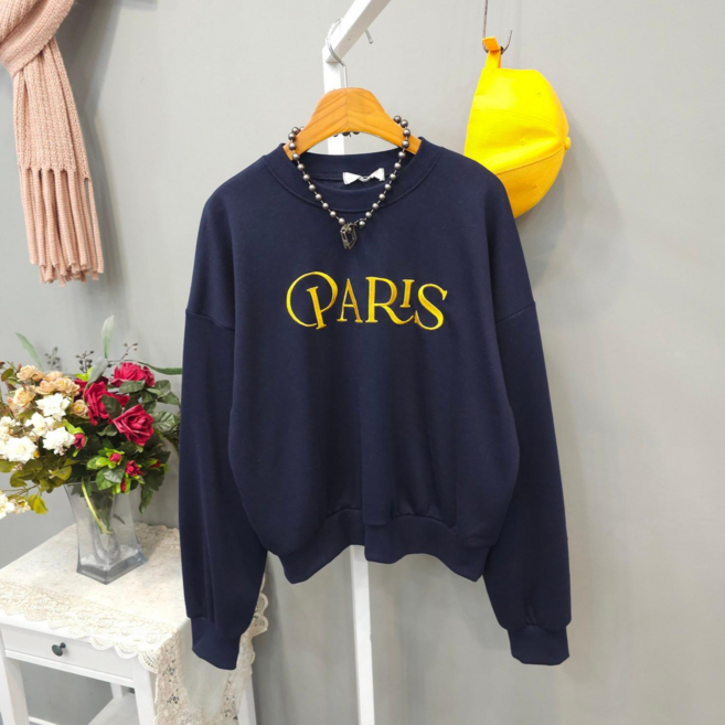 여성용 파리스 레터링 크롭 여유핏 라운드넥 긴팔 맨투맨