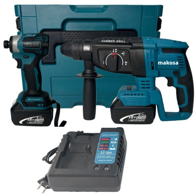 Makosa 18V DHR242 無刷電錘 衝擊電鑽, 1個, 242電錘+173起子機【副廠兩電一充箱