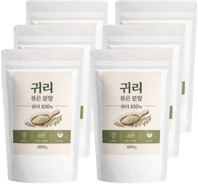 볶은 귀리가루 100% 귀리분말 대용량 오트밀 식이섬유 휴로웰, 6개, 400g