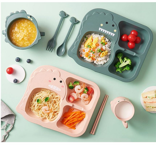 루디아 유아동 어린이 아기 밀로 만든 식기셋트, 공룡식판셋트 핑크, 1개