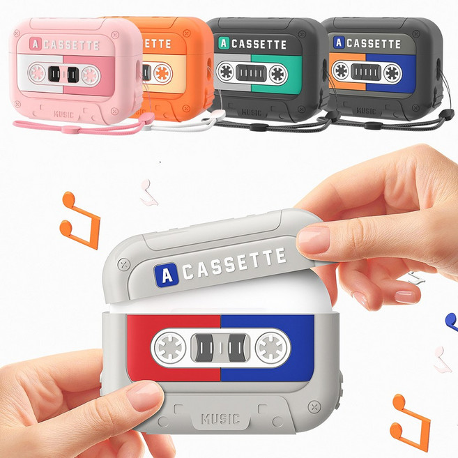 에어팟 4 3 2 1 프로 카세트 테이프 tpu 케이스 키링, 에어팟4 오렌지 sap1608, 1개