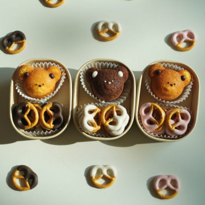 곰돌이 마들렌&초코프레첼 디저트 간식 결혼식 어린이집 생일 선물 답례품 바닐라 화이트 초콜릿 30~59 세트 주문, 1세트, 상품상세참조