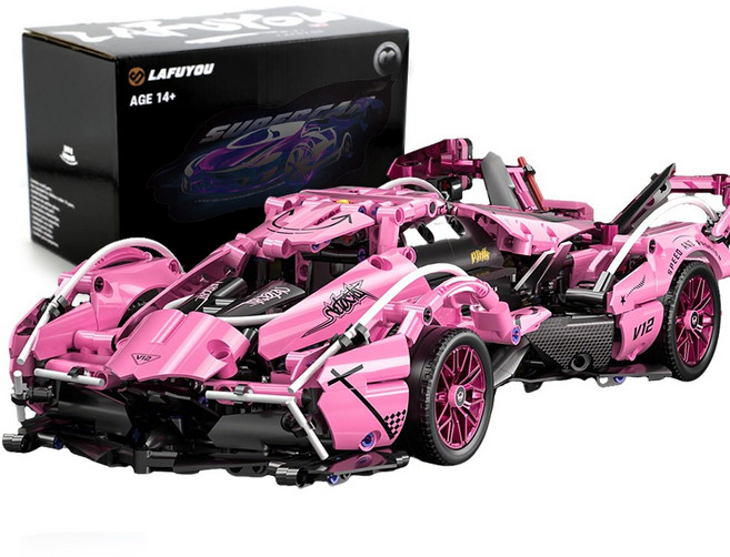 라푸유 핑크색 람보르기니V12GT 비전 MOC블럭 슈퍼카 레이싱카 1:14스케일 자동차장난감 조립놀이 PINK 하이퍼카 라푸유블록 980피스, 1개