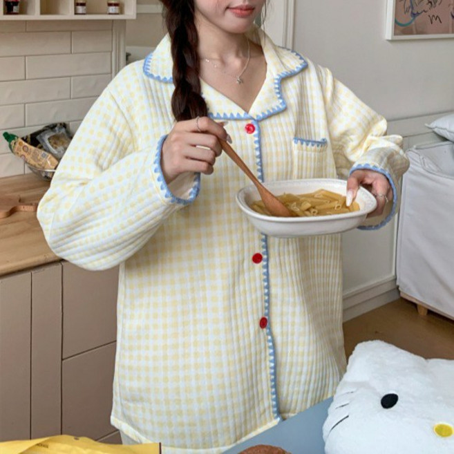 라블라네 파이핑 누빔 파자마 잠옷 수면안대 세트