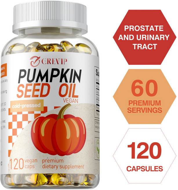 호박씨 오일 캡슐 - 남성 건강 요로 및 방광 건강 모발 성장, 2개, 120정