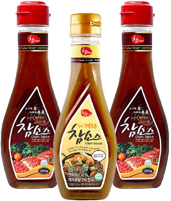 우리식품 고기엔참소스(300g)2개+톡쏘는겨자참소스(290g)1개 세트, 참소스2+참겨자소스1, 1세트, 890g