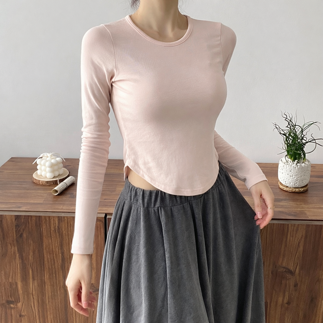 다미타니 국내제작 무지 라운드넥 스판 굴림 긴팔티 OCZ0958