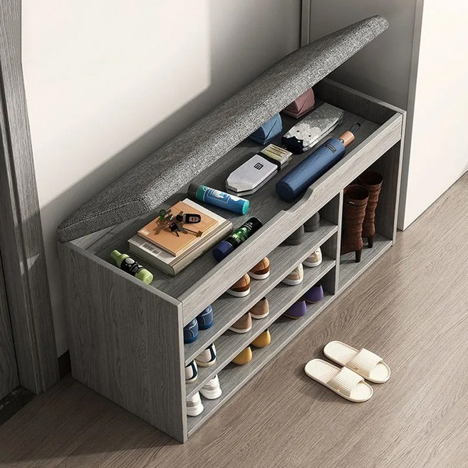 하루꿈 신발장 정리함 다용도 보관함 현관 의자 벤치형 신발 뚜껑 수납 스툴 신발 정리함, 3단, 그레이