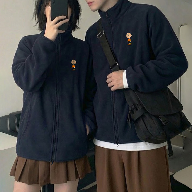 문컬렉션 남녀공용 후리스 집업 남성 여성 데일리룩 스몰 피너츠 플리스 자켓