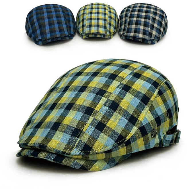 MQUM 린넨 시원한 체크 빅사이즈 중년 남성 경량 헌팅캡 모자