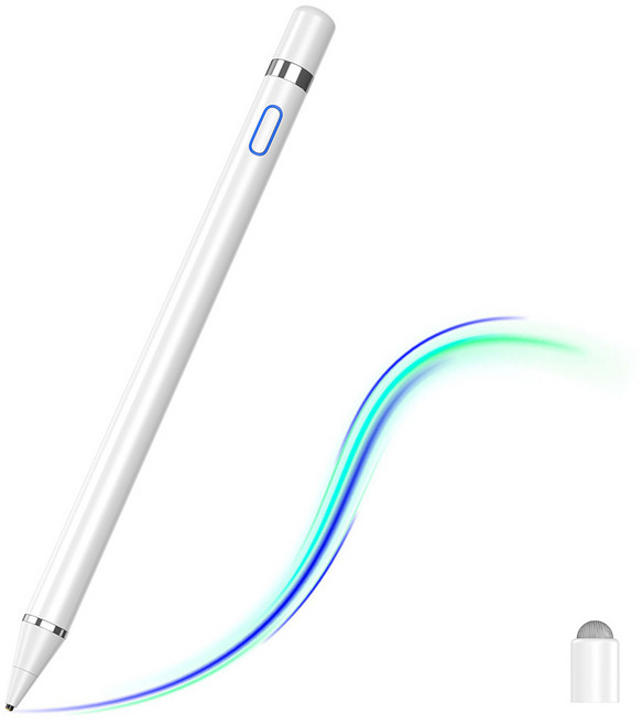 JAMJAKE 정전식 스타일러스 펜 스마트 터치펜 아이패드/스마트폰 전기종 호환 2in1 듀얼 펜촉+펜캡 디자인 정전기 방지 장갑 포함 SP6, 화이트, 1개