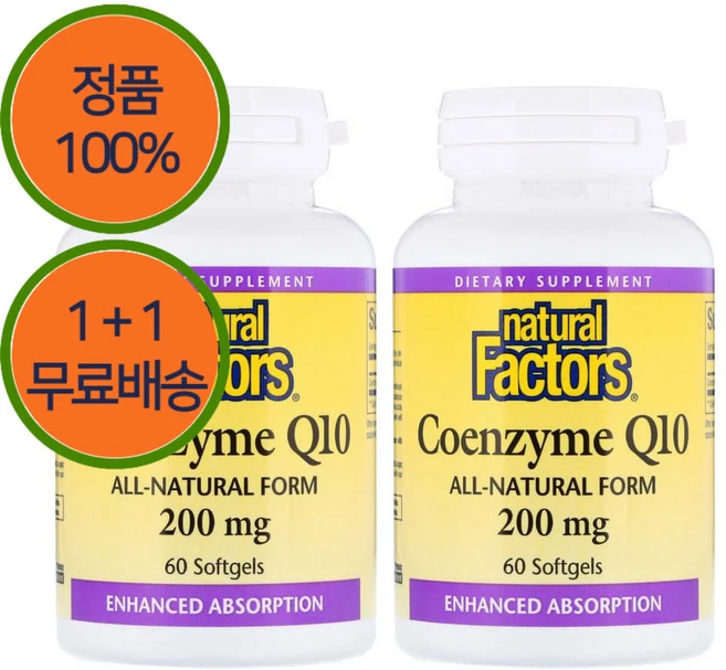 1+1 네추럴팩터스 코엔자임 Q10 유비퀴논 200mg 30젤, 30정 - 쿠팡
