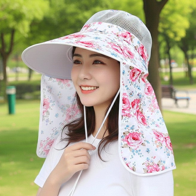 [올레브] 자외선 99% 차단 농사모자 꽃무늬 UV 차단 햇빛가리개 밭일 작업 일모자