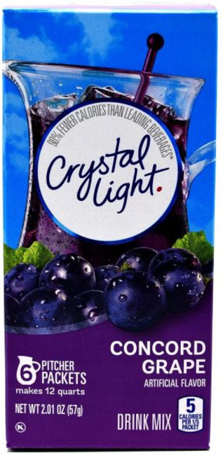Crystal Light 아이스티 에이드 원액 분말 가루 크리스탈 라이트 복숭아 망고 녹차 자연 향료 음료 믹스 60개입 팩 12개 캔스터의 5피처 패킷, Grape