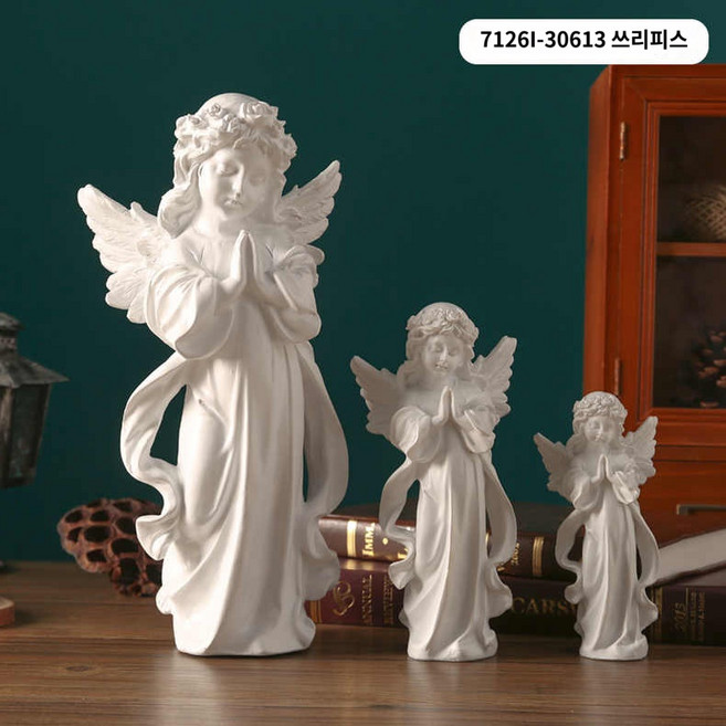유럽풍 빈티지 리틀 엔젤 석고조각상 장식품 결혼식 포토 웨딩 소품, 엔젤 메이든 화이트 - 쓰리피스 세트