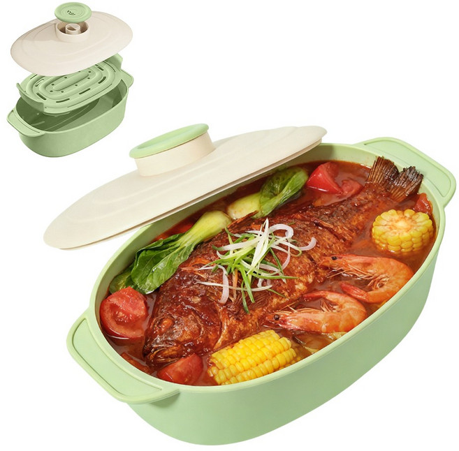 Mostrin 다용도 실리콘 찜기 전자레인지용기 생선 촉촉 찜기, 1개, 그린