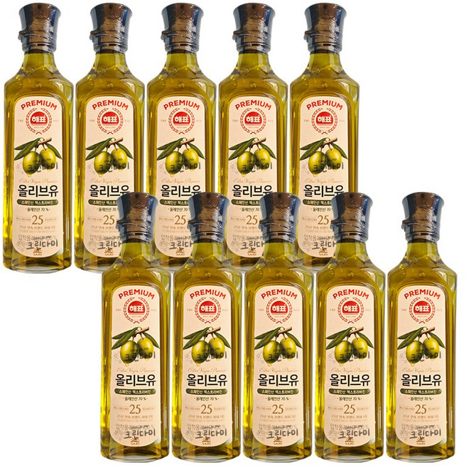 해표 압착 올리브유 500ml 스페인산 엑스트라버진, 10개