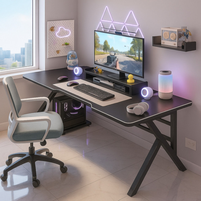 소프트엣지 철제 컴퓨터 게이밍 책상, 블랙