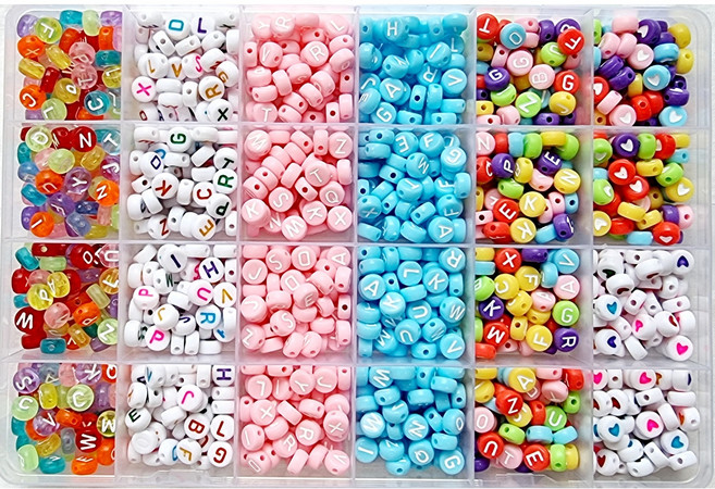 루앤블리 DIY 알파벳 이니셜 비즈 포인트 마스크스트랩 키링 팔찌 반지 공예재료 비즈 키트 1200pcs, 솜사탕, 1개