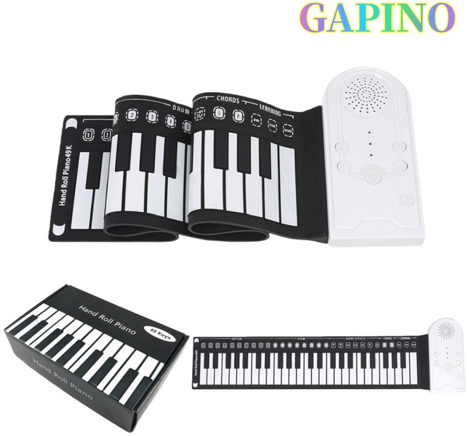 GAPINO 접이식 롤피아노 49건반 휴대용 디지털피아노 입문용 교습용, 화이트, 1개