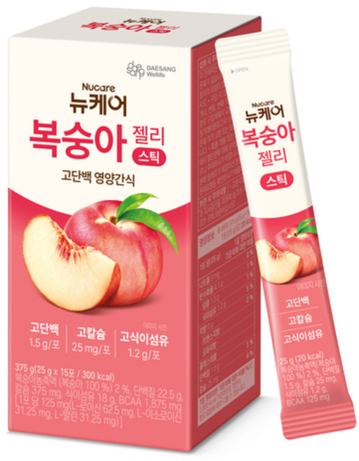 대상 뉴케어 복숭아 젤리스틱 고단백 영양간식 375g 상콤한, 1박스