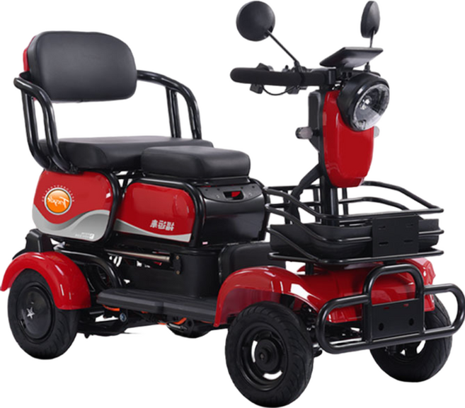 일렉휠스 사륜 전동 스쿠터 전기 자전거 노인 어르신 4륜 네발 중장년 어르신 효도 부모님 선물 전동차, 레드, 스틸