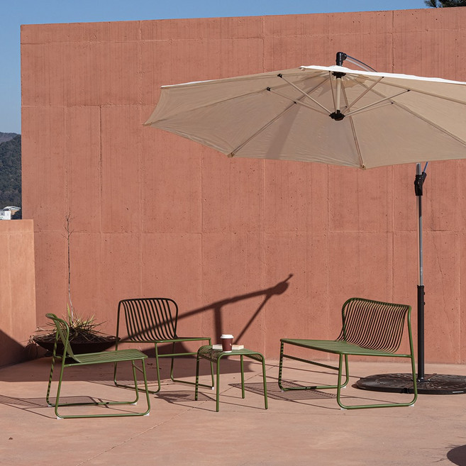 코나 철제 야외 테이블 세트 / 라운지 벤치+라운지 체어 2개+사이드테이블 협탁, 올리브그린