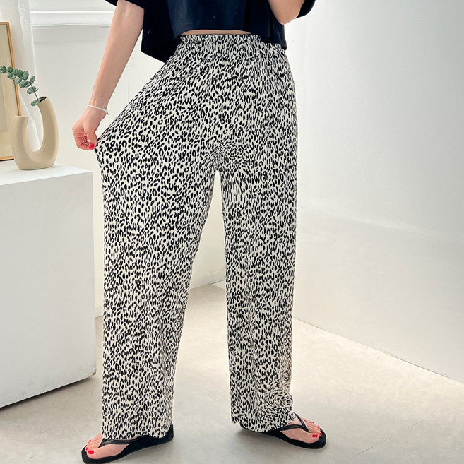 빅사이즈~ 레오파드 호피 플리츠 와이드 밴딩 팬츠 3color